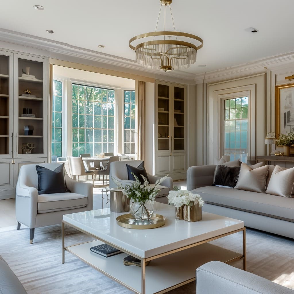 The-modern-living-room-features-built-in-bookshelves-and-custom-cabinets