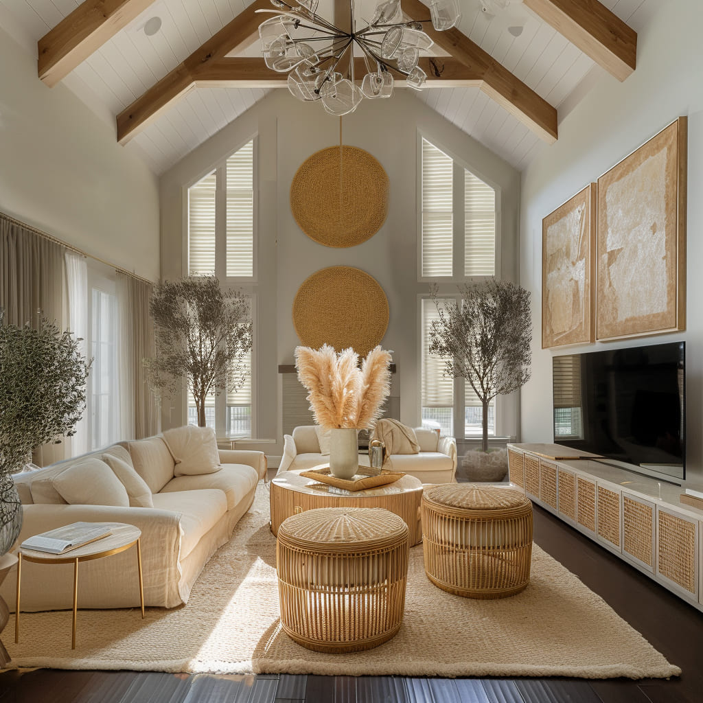 A comfortable atmosphere highlighted by plush armchairs and poufs