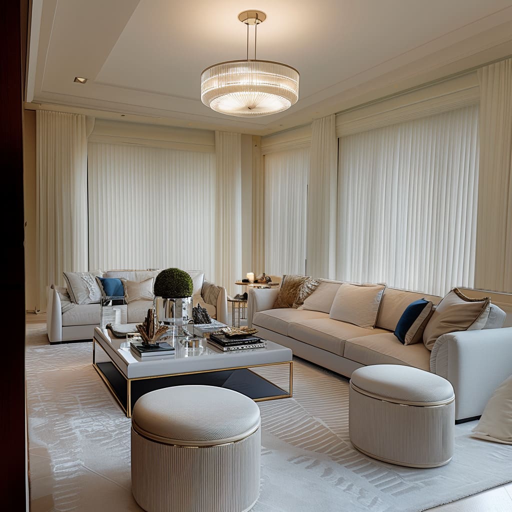 A living room with modern elegance features a plush sectional sofa