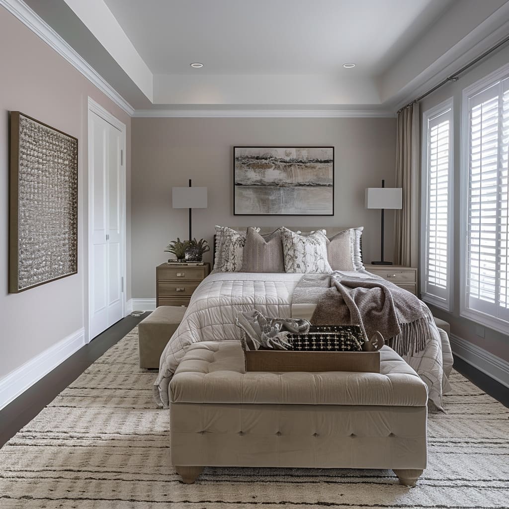 A minimalist living room with sleek furniture and practical storage solutions