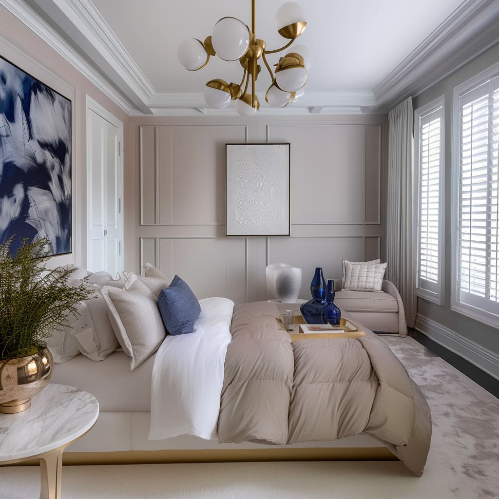 An elegant living room adorned with gold accents and classic furnishings