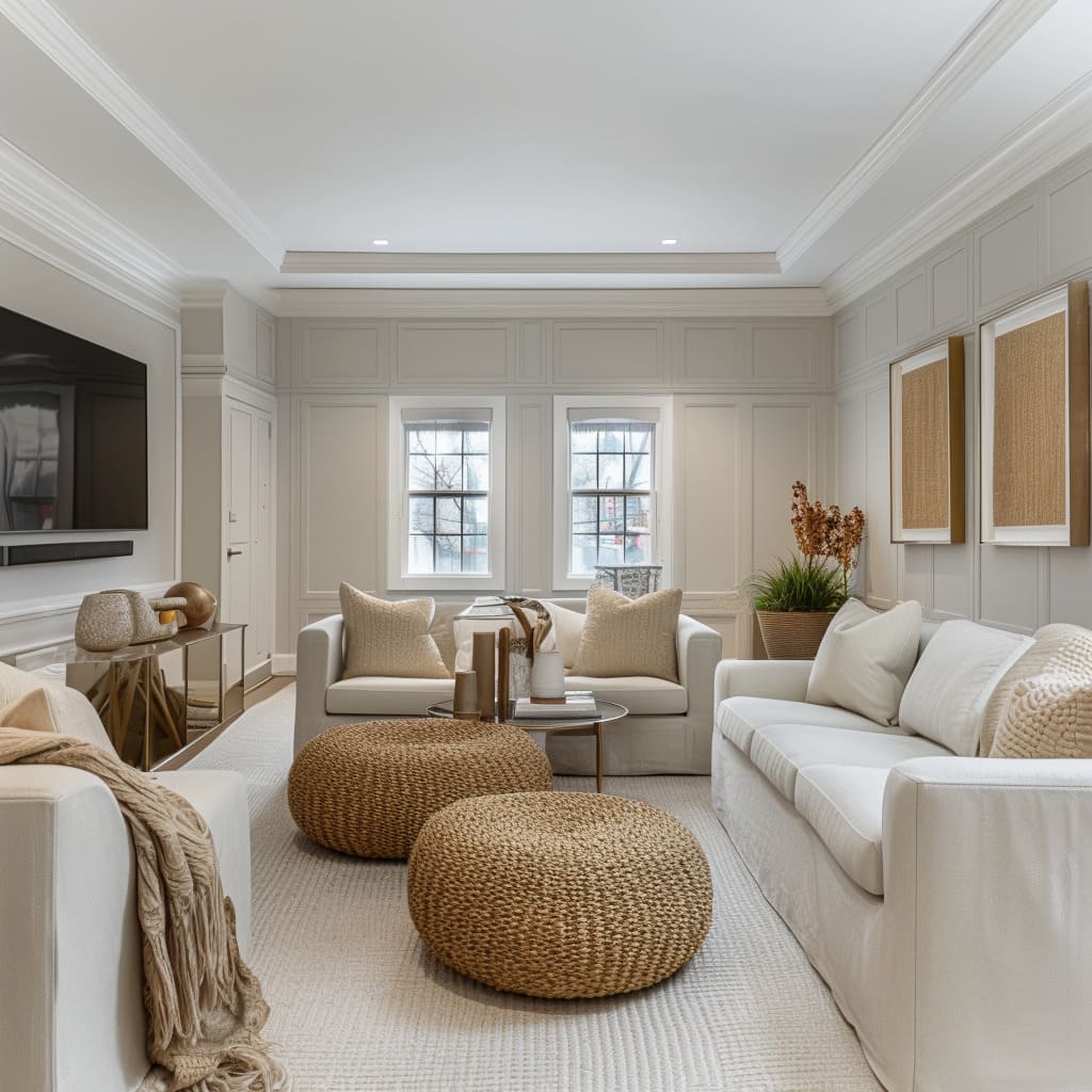 An-elegant-living-room-featuring-a-minimalist-white-marble-coffee-table