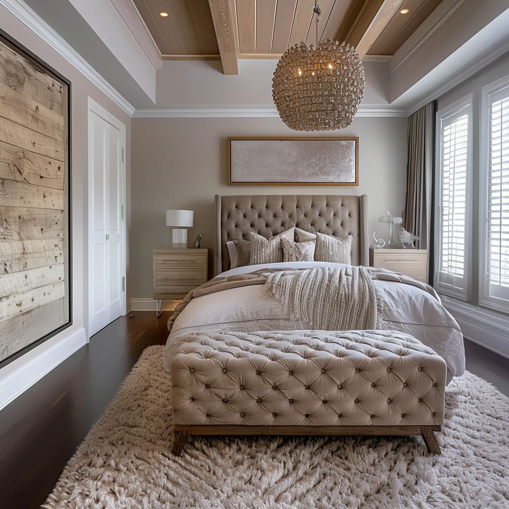 An elegant living room with coordinated color schemes and decorative vases