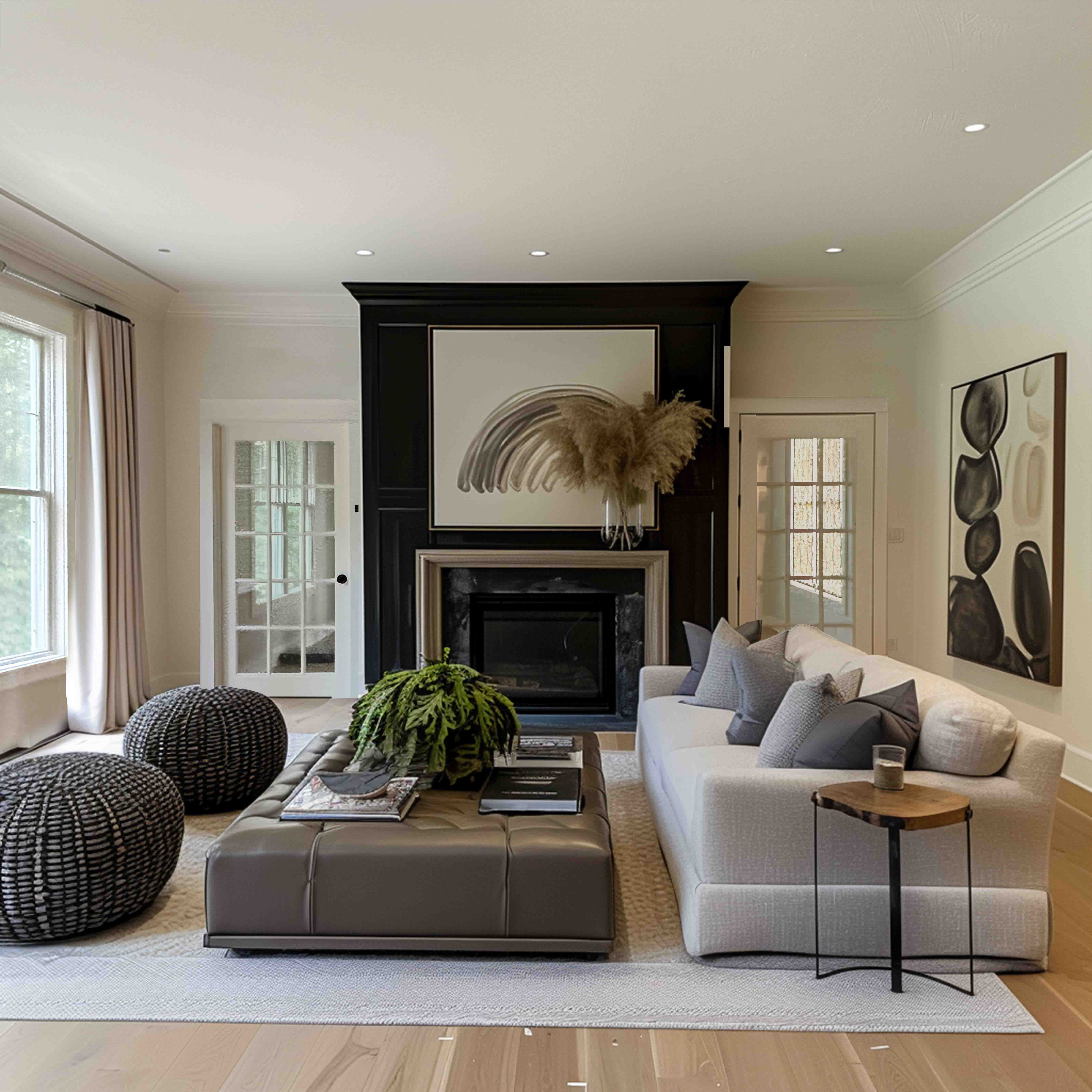 An elegant room makeover with a decorative botanical theme and ceramic vases