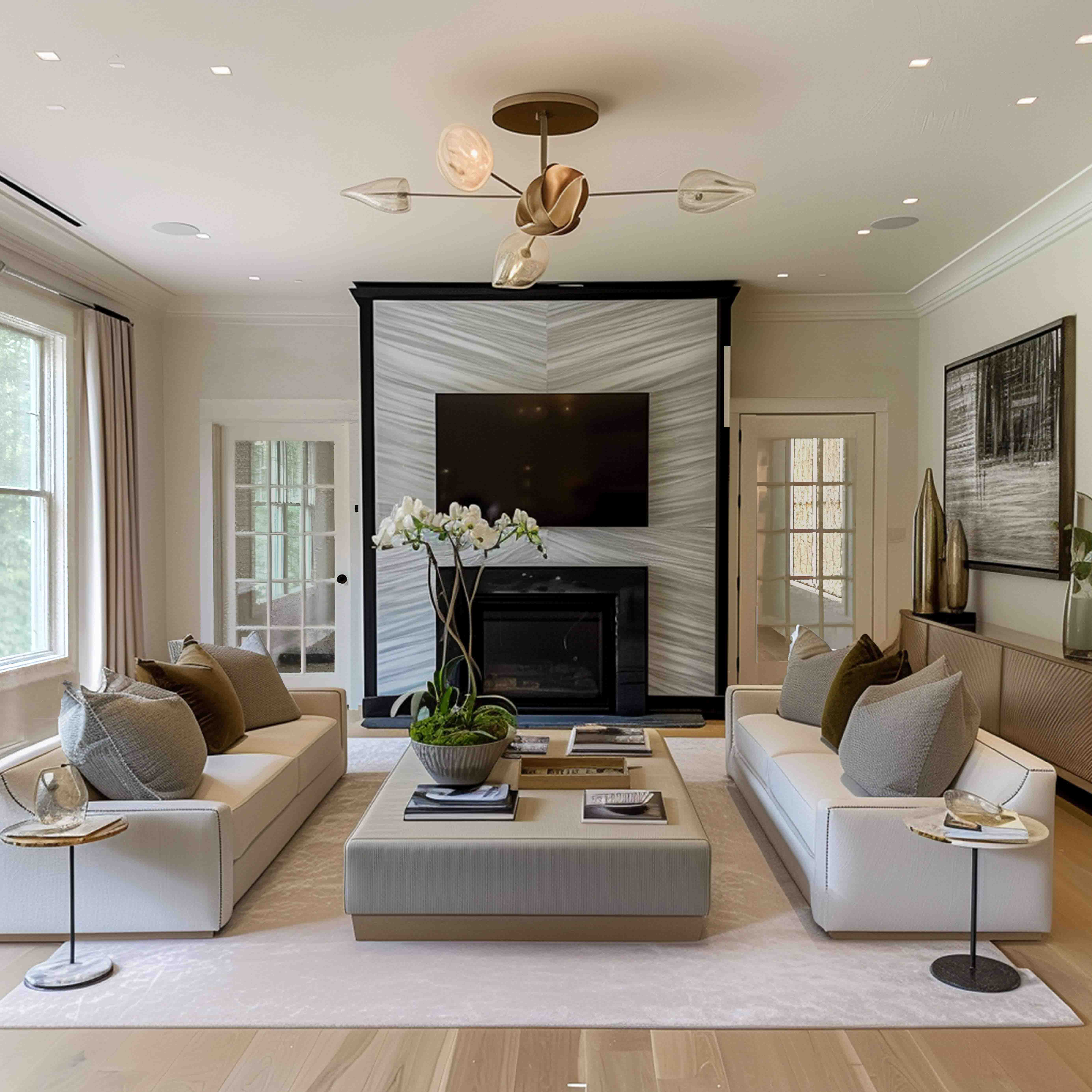 An inviting atmosphere with natural materials and lush greenery