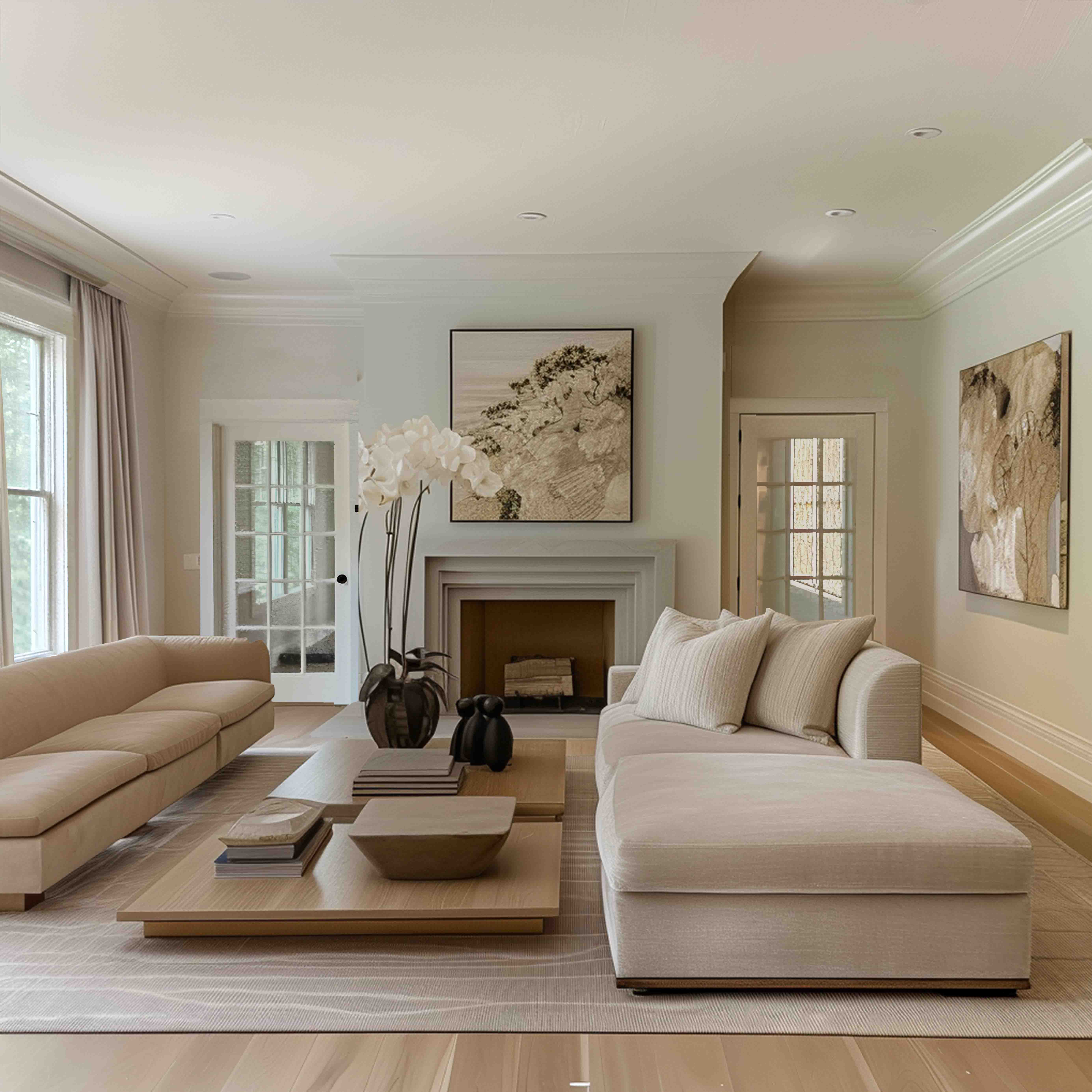 An opulent interior design highlighted by a chic floral arrangement