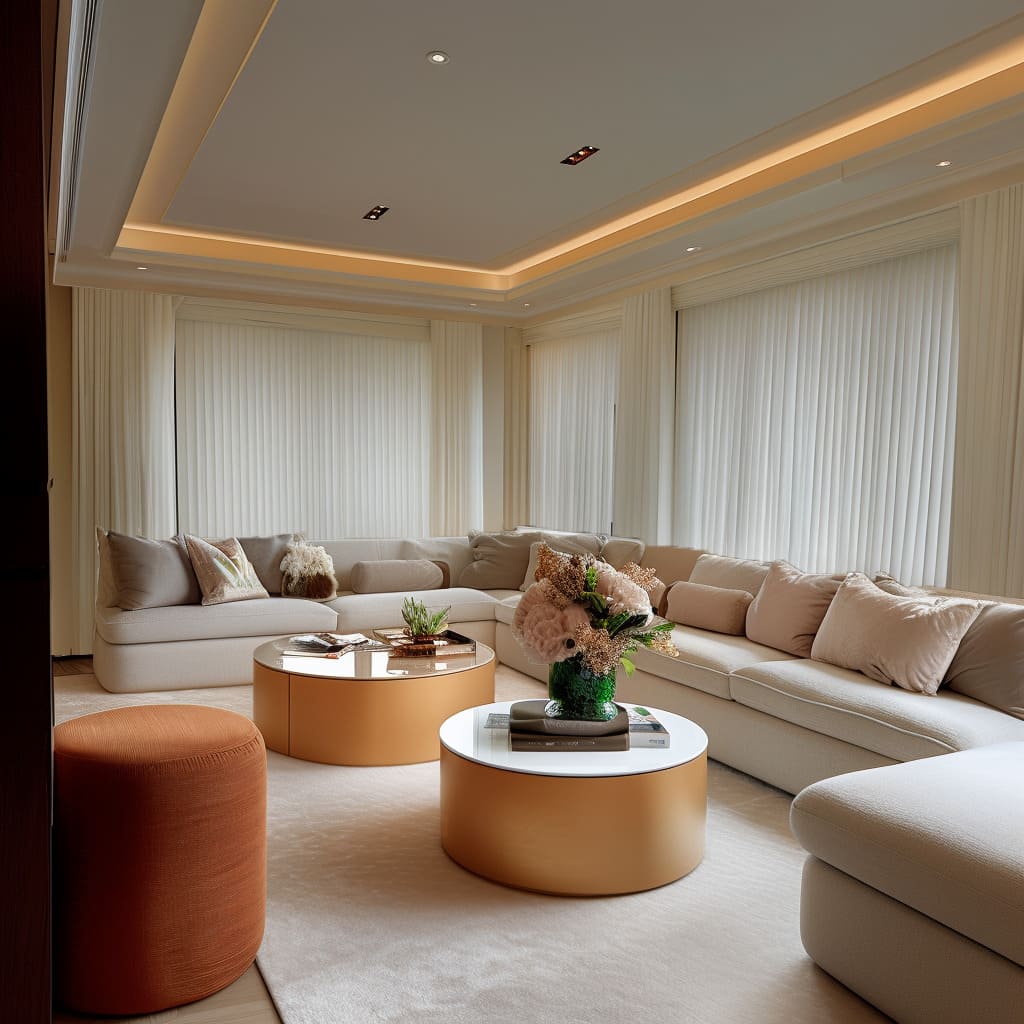 Beige tones in the living room offer a neutral, calming effect