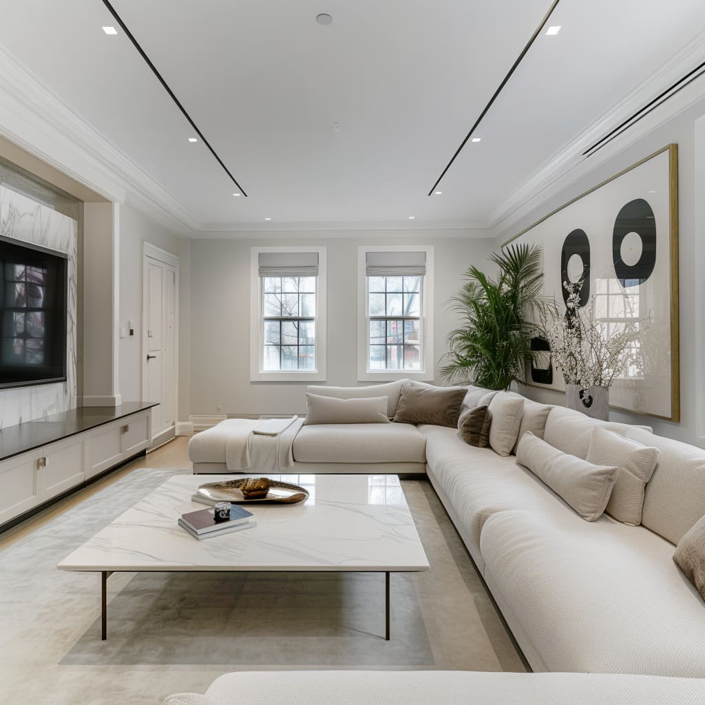 The-light-grey-sectional-sofa-adds-a-refined-look-to-the-living-room