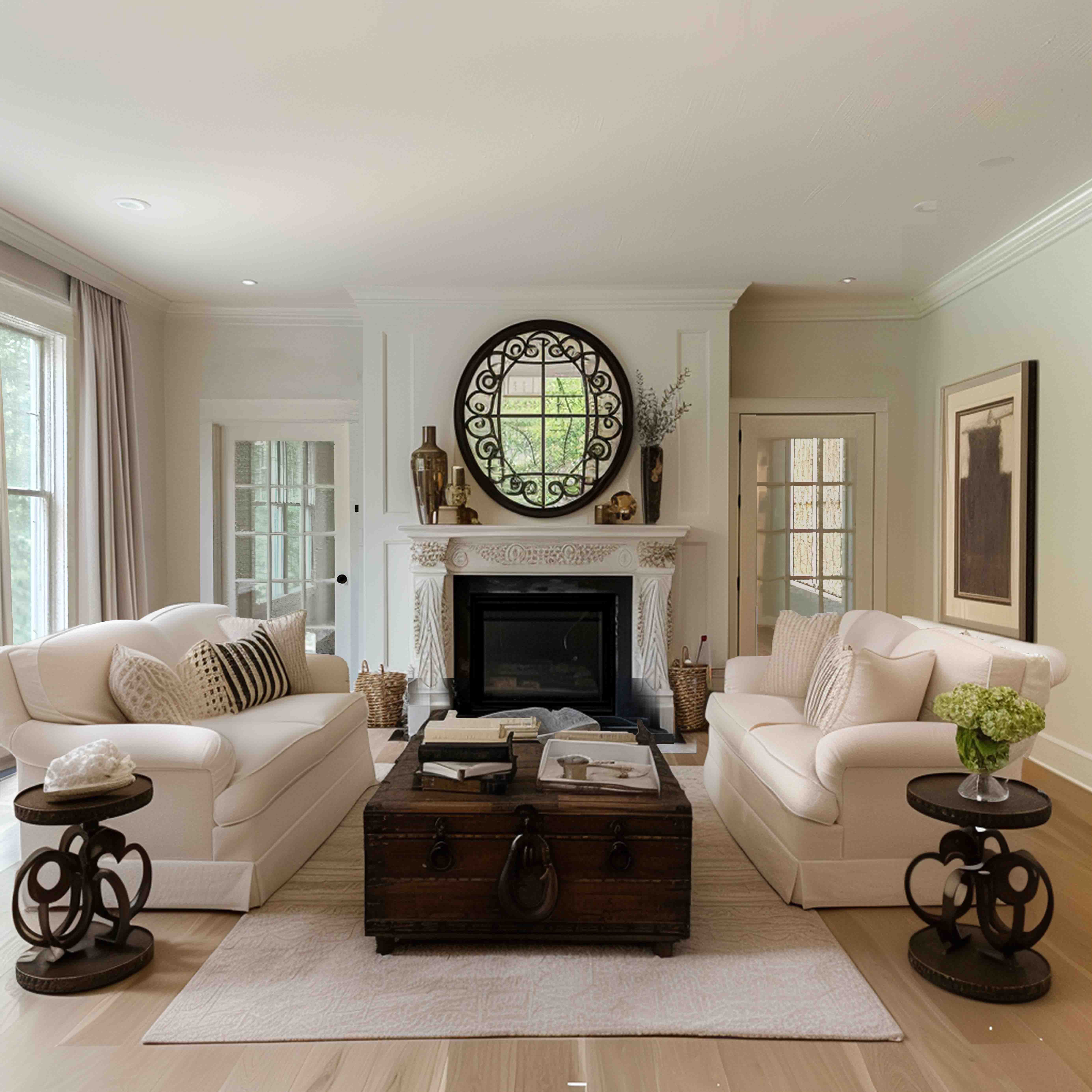 The stylish room boasts bold choices and a rejuvenating ambiance