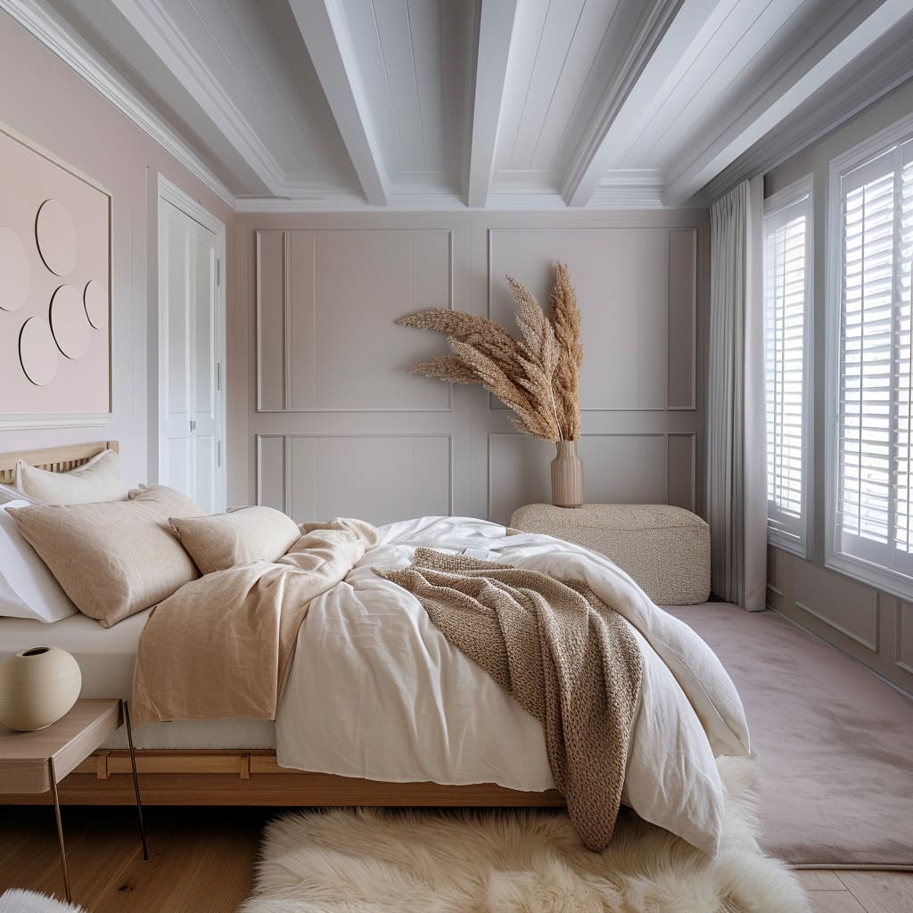 The transformational living room design emphasizes rich textures and comfort