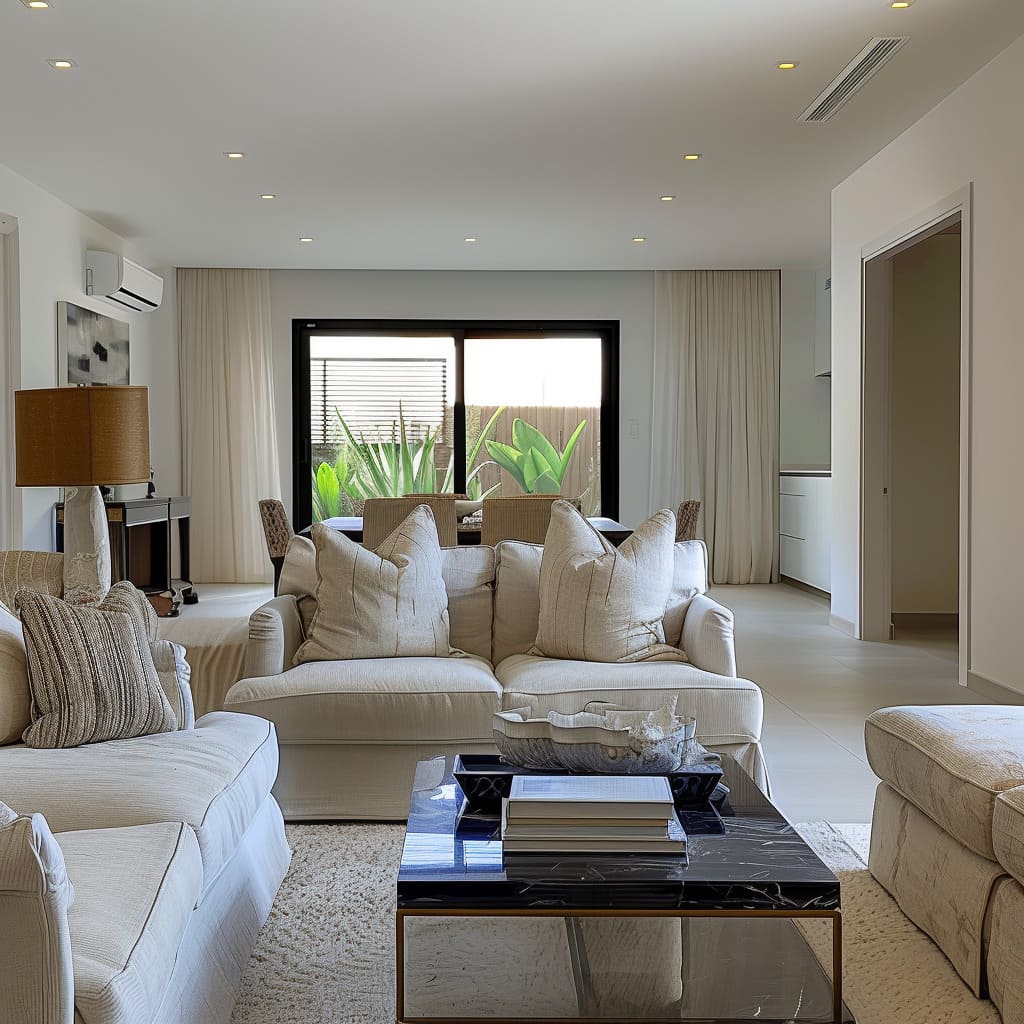 A compact living room design with smart storage solutions