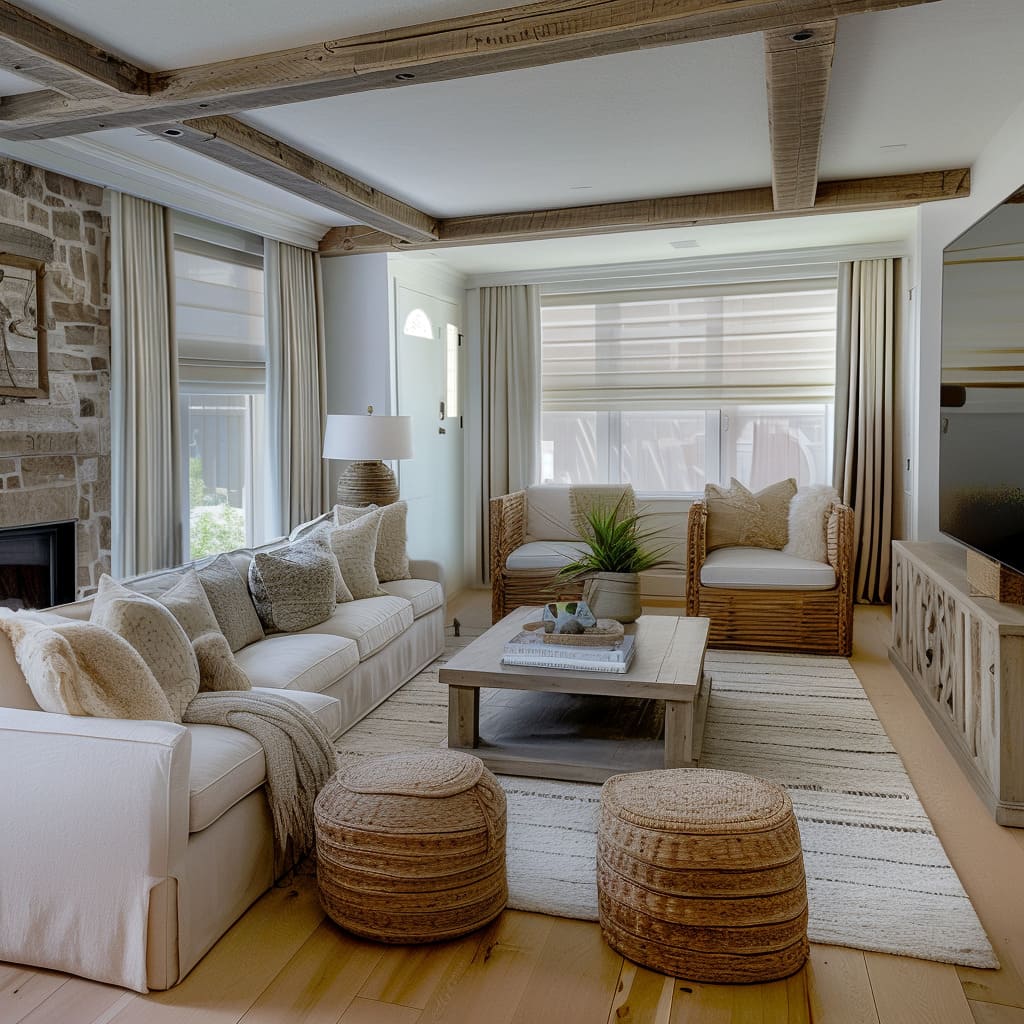 Curated comfort is evident in the living rooms inviting fabrics