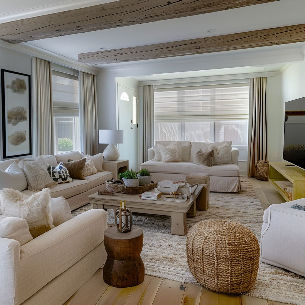 Layered treatments provide versatility in the living room