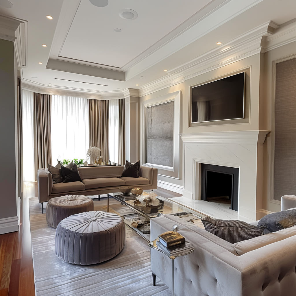 Plush sectional armchairs in the living room invite relaxation