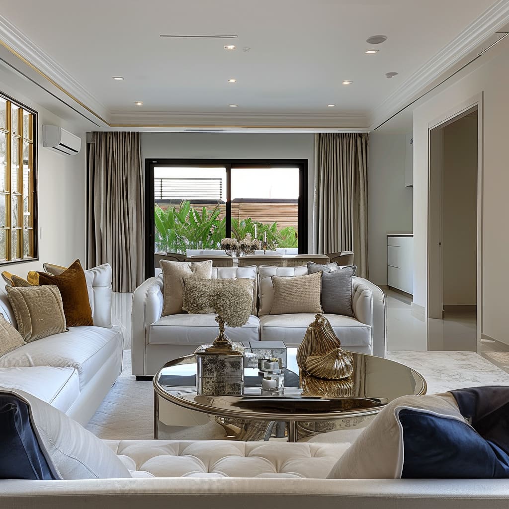 The multi functional furniture maximizes space in this living room