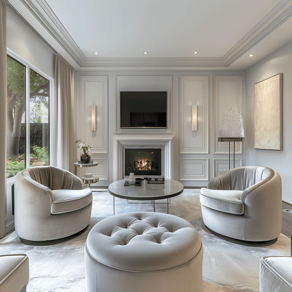 The transitional living room combines rustic elements with modern farmhouse style