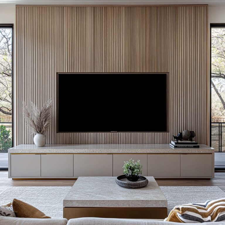 Modern Living Room TV Walls with Wall Panels and Sleek Units