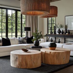 Modern Farmhouse Made Easy: Simple Sofas, Rustic Coffee Tables, and Woven Lighting That Shine Together