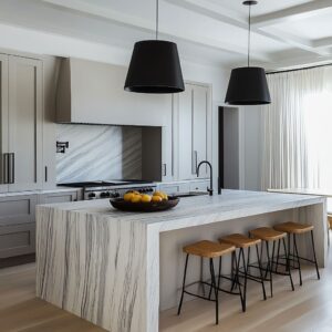 Stunning Waterfall Islands: Luxurious Modern Kitchen Ideas for American Homes