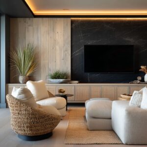 Modern TV Wall Design: Stylish Ideas Using Black as a Focal Element