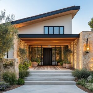 Contemporary House Exterior Ideas With Gardens, Terraces, and Warm Lighting