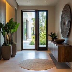 Creative Modern Entry Halls With Warm Wood, Plants, and Artful Styling