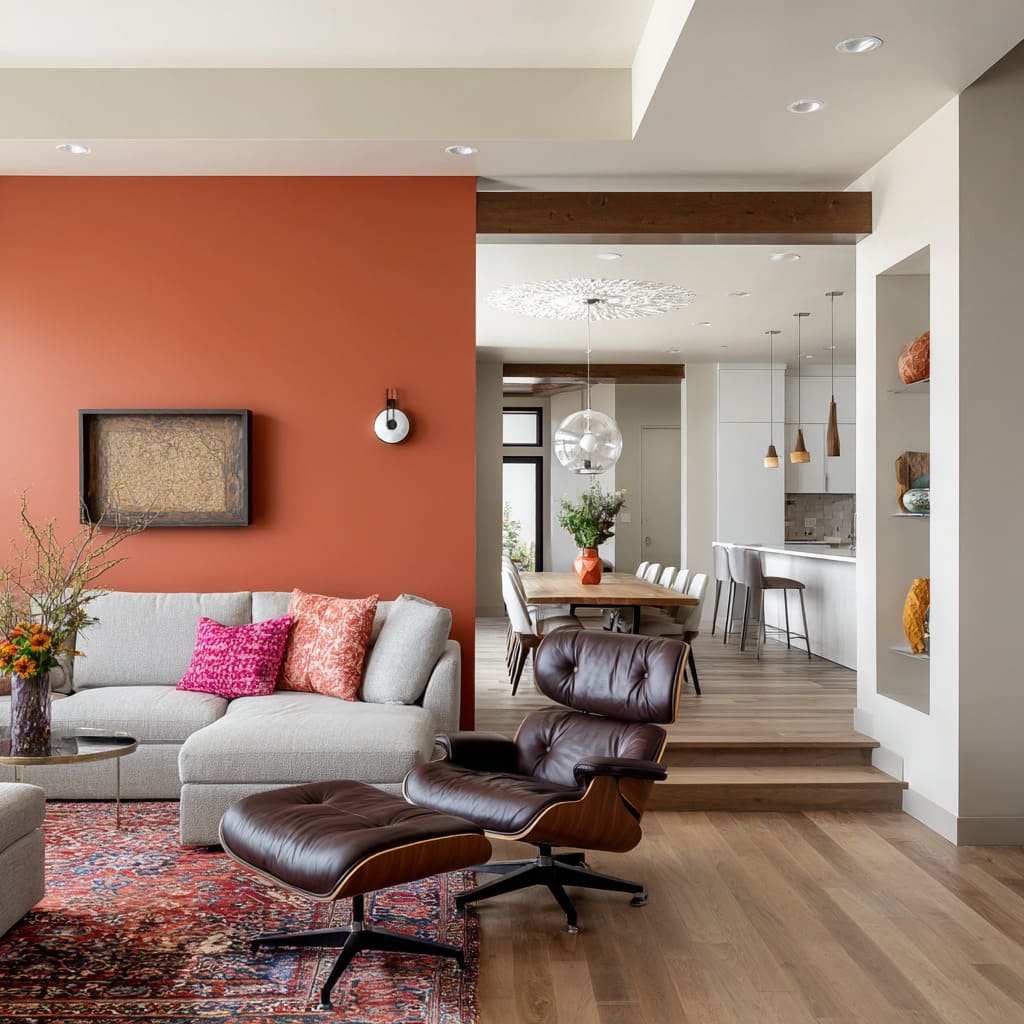 Terracotta feature wall as a temperature shift that separates zones and makes neutrals feel richer Terracotta feature wall as a temperature shift that separates zones and makes neutrals feel richer