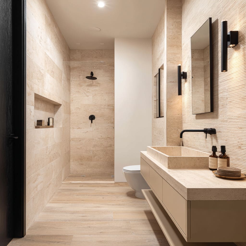 long tunnel layout with calm stone envelope and sharp black dots. long tunnel layout with calm stone envelope and sharp black dots.