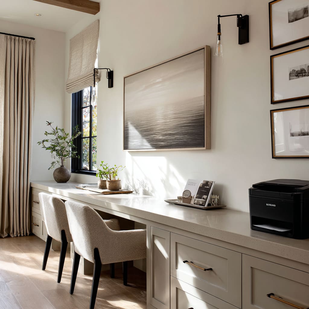 Long work counter wall with airy styling Long work counter wall with airy styling